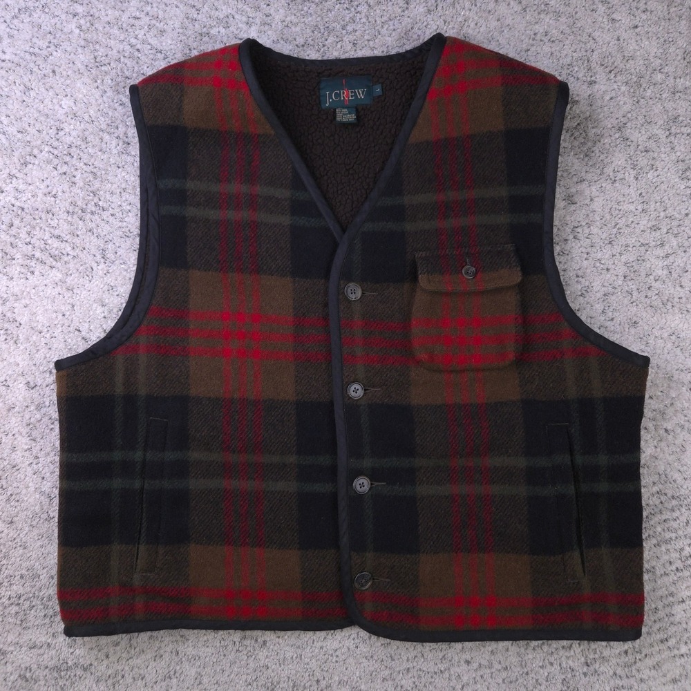 Vintage J Crew Oarsman Vest Mens Large Plaid‎ Wool Blend Sherpa Lined Jacket GUC